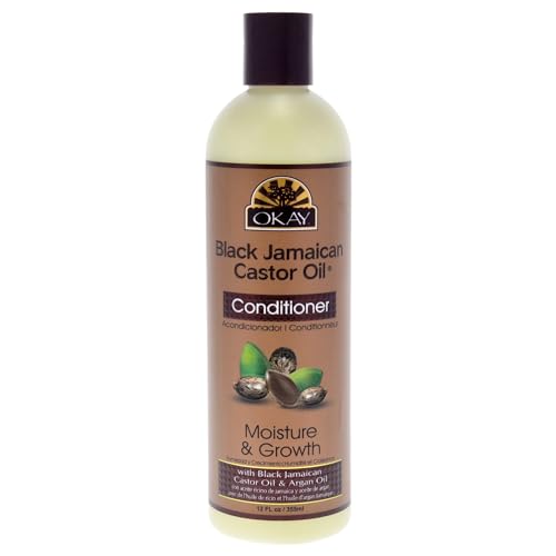 OKAY | Black Jamaican Castor Oil Conditioner | For All Hair Types & Textures | Revive - Moisturize - Grow Healthy Hair | with Argan Oil & Shea Butter | Free Of Parabens, Silicones, Sulfates , PALE YELLOW , 12 Oz Okay
