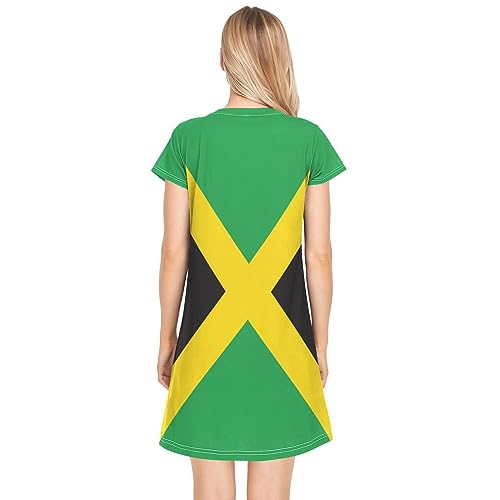 ZAZYXTJ Jamaica Flag nightgowns for women sleepwear Short Sleeves Sleepshirt Loose Soft Nightdress Loungewear ZAZYXTJ