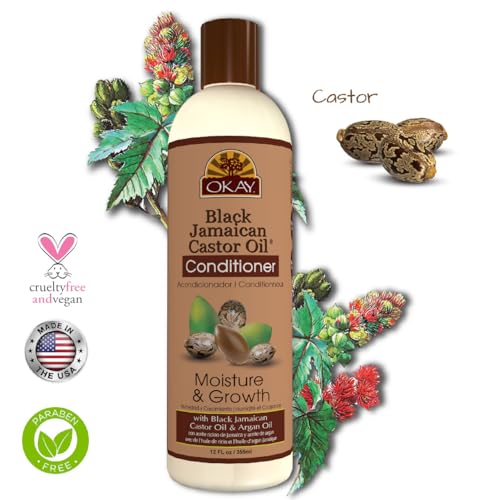 OKAY | Black Jamaican Castor Oil Conditioner | For All Hair Types & Textures | Revive - Moisturize - Grow Healthy Hair | with Argan Oil & Shea Butter | Free Of Parabens, Silicones, Sulfates , PALE YELLOW , 12 Oz Okay