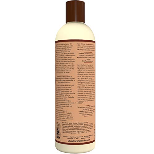 OKAY | Black Jamaican Castor Oil Conditioner | For All Hair Types & Textures | Revive - Moisturize - Grow Healthy Hair | with Argan Oil & Shea Butter | Free Of Parabens, Silicones, Sulfates , PALE YELLOW , 12 Oz Okay