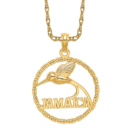 IceCarats 14K Yellow Gold Jamaica Bird Circle Round Necklace Charm Pendant Chain 18 inch 19.25 mm IceCarats