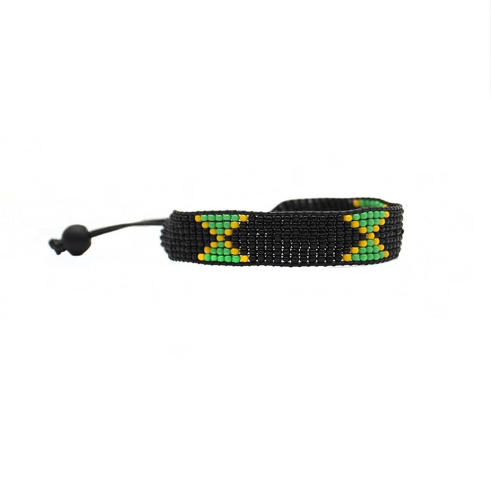 Jamaica Flag Bracelet: Handmade Bracelet,Adjustable Beaded Boho-Style Rope Bangle with Patriotic Design FAHARI