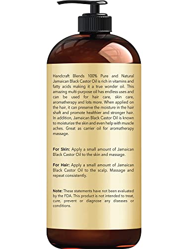 Handcraft Blends Jamaican Black Castor Oil - 16 Fl Oz - 100% Pure and Natural - Premium Grade Oil for Hair Growth, Eyelashes and Eyebrows - Carrier Oil - Hair and Body Oil Handcraft Blends