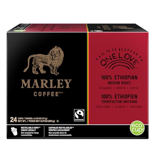 Marley Coffee One Love, 100% Ethiopian, Medium Roast Coffee, Keurig K-Cup Brewer Compatible Pods, 24 Count Marley Coffee