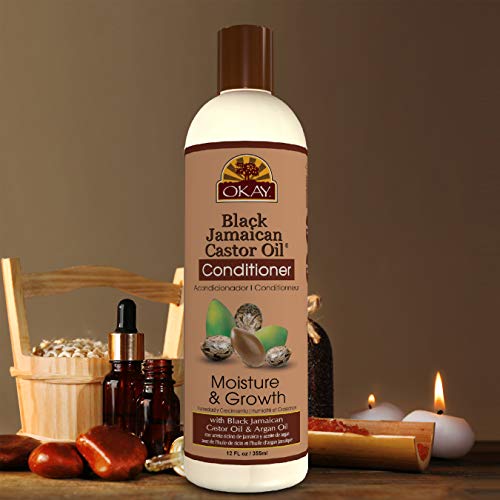 OKAY | Black Jamaican Castor Oil Conditioner | For All Hair Types & Textures | Revive - Moisturize - Grow Healthy Hair | with Argan Oil & Shea Butter | Free Of Parabens, Silicones, Sulfates , PALE YELLOW , 12 Oz Okay