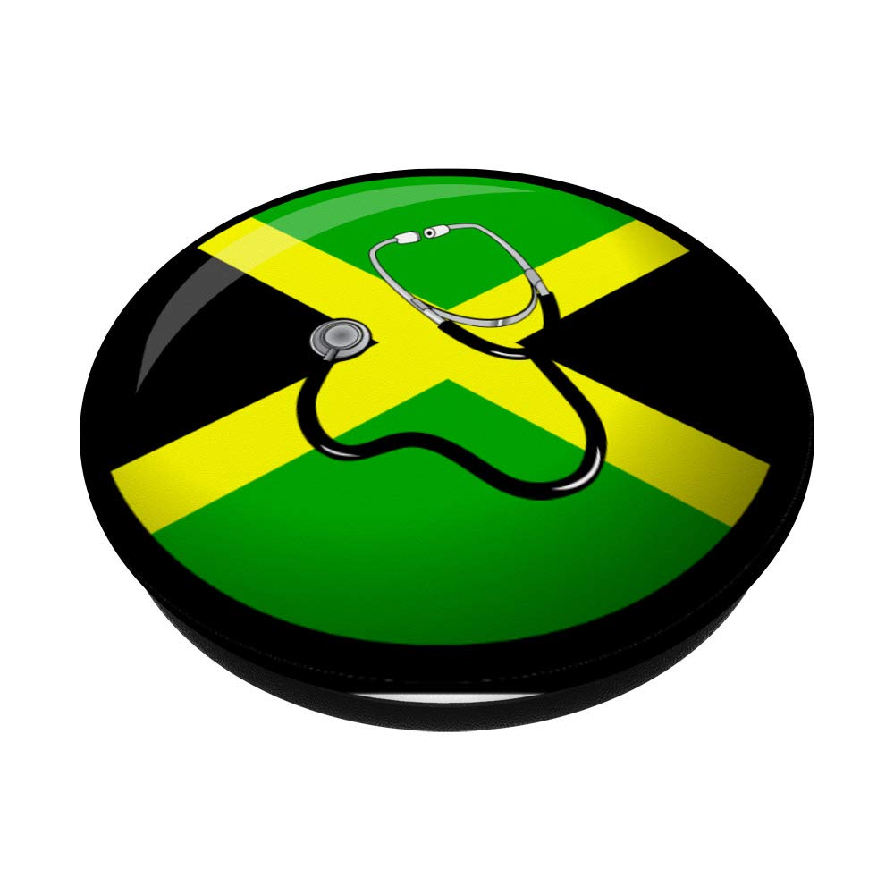 Black Stethoscope Jamaican Nurse Gift Jamaica Flag JA010 PopSockets PopGrip: Swappable Grip for Phones & Tablets Jamaica Novelty Gifts Co.