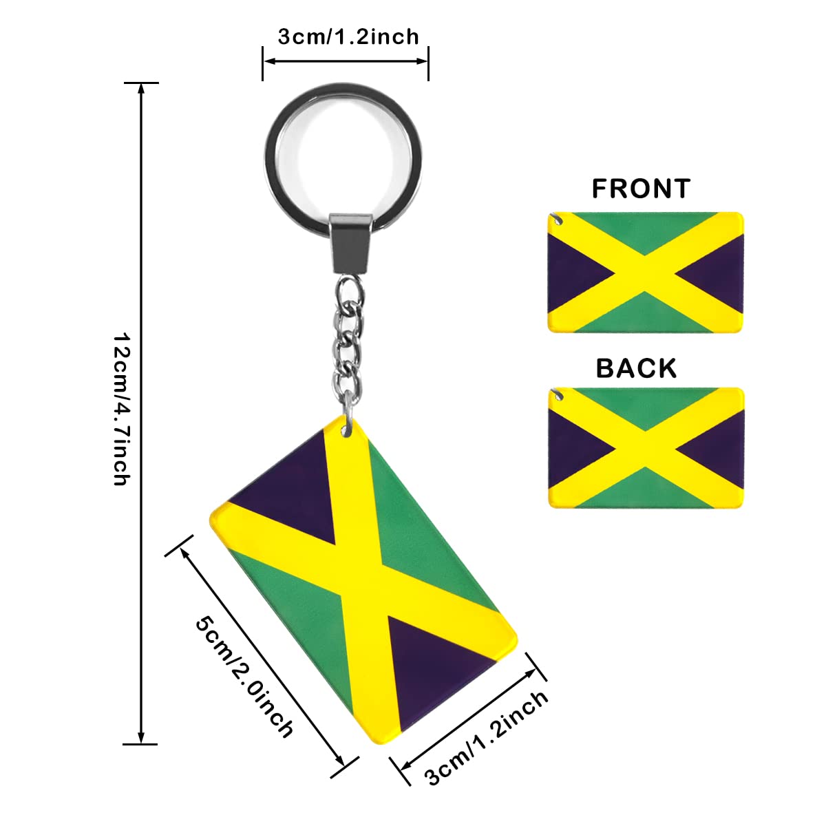 QQSD Jamaica Flag Keychain Jamaican Key Ring, 2 Pack QQSD