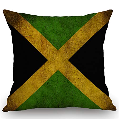 Swono Throw Pillow Case Jamaican Flag Vintage Style Cotton Linen Square Cushion Cover Standard Pillowcase for Men Women Home Decorative Sofa Armchair Bedroom Livingroom 18 x 18 inch Swono