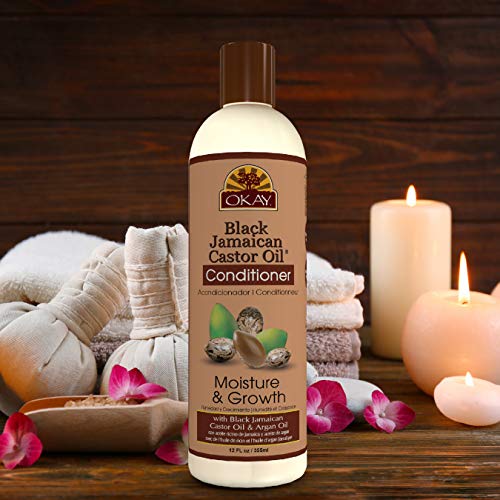OKAY | Black Jamaican Castor Oil Conditioner | For All Hair Types & Textures | Revive - Moisturize - Grow Healthy Hair | with Argan Oil & Shea Butter | Free Of Parabens, Silicones, Sulfates , PALE YELLOW , 12 Oz Okay