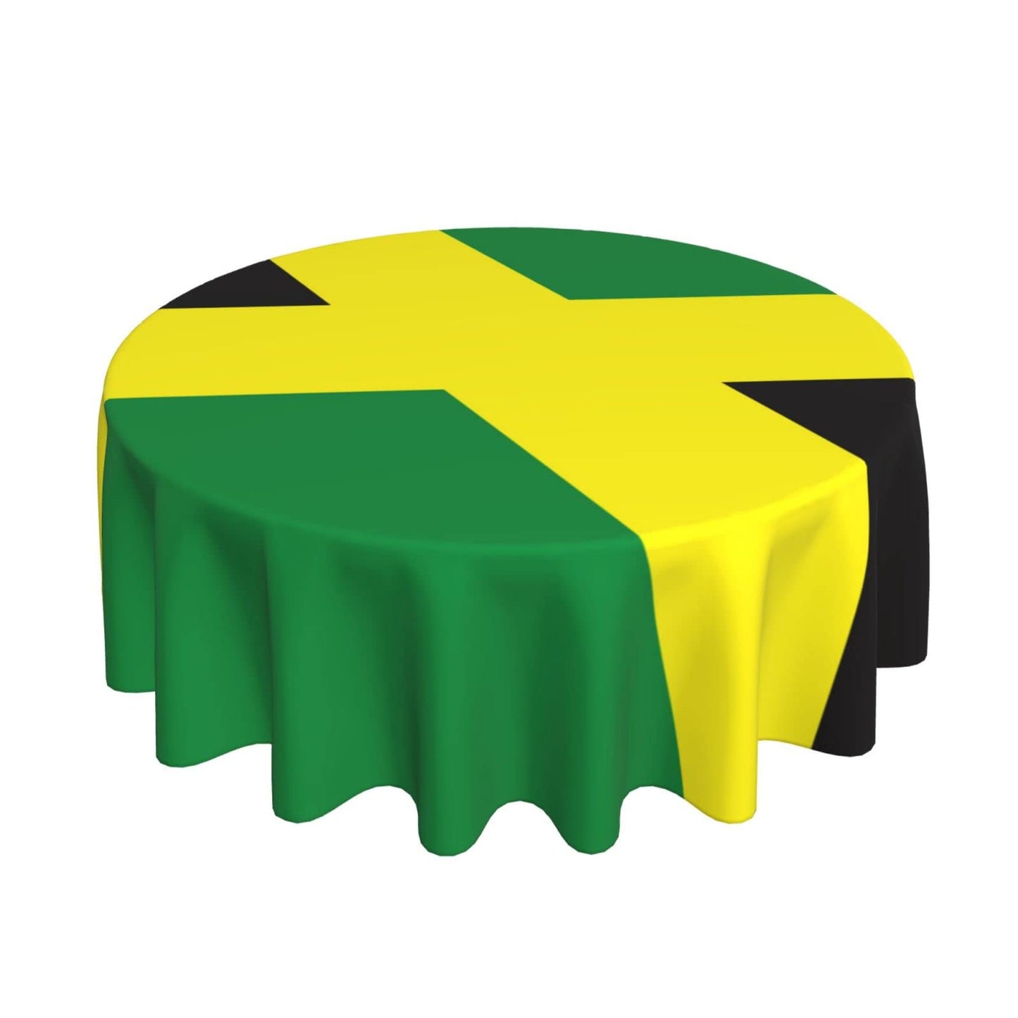 Teery-YY Jamaican Flag Pattern Round Tablecloth 60 inches Resistant Wrinkle Washable Table Cloth Cover for Home Dining Decor Kitchen Party Outdoor, Black, One Size Teery-YY