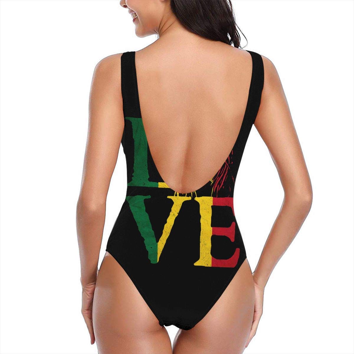 QINWEILU Rasta Lion Jamaican Reggae Love Women's Quick Drying One Piece Swimsuits Monokini Elasticity Bathing Suit Swimwear Soft Cup, Medium QINWEILU