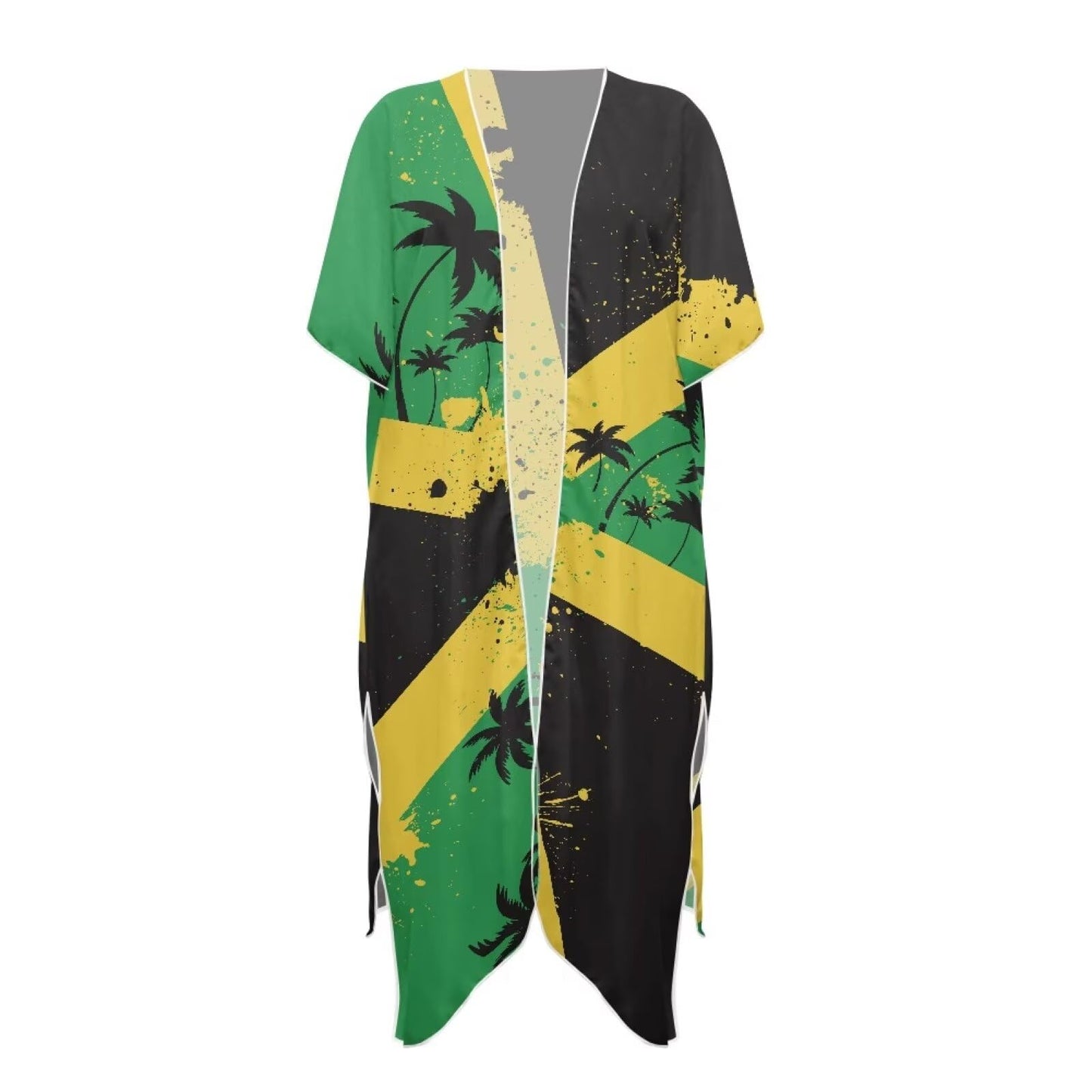Psaytomey Swim Cover Up for Women Trendy Jamaican Flag Cross Tree Print Sheer Cardigan Soft Swimwear Beach Cover Up Bathing Suit Cover Up Casual Loose Blouse Tops Psaytomey