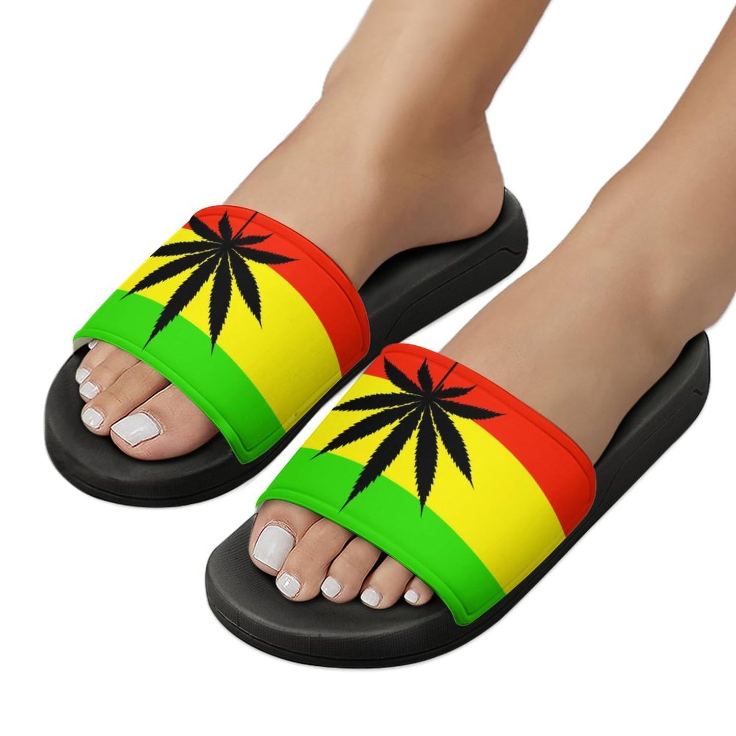 LYAHVGU Rasta Flag Marijuana Leaf Pattern PVC Home Slippers Non-Slip Shower Sandals Summer Indoor Outdoor Beach for Men And Women Black-style 8 LYAHVGU