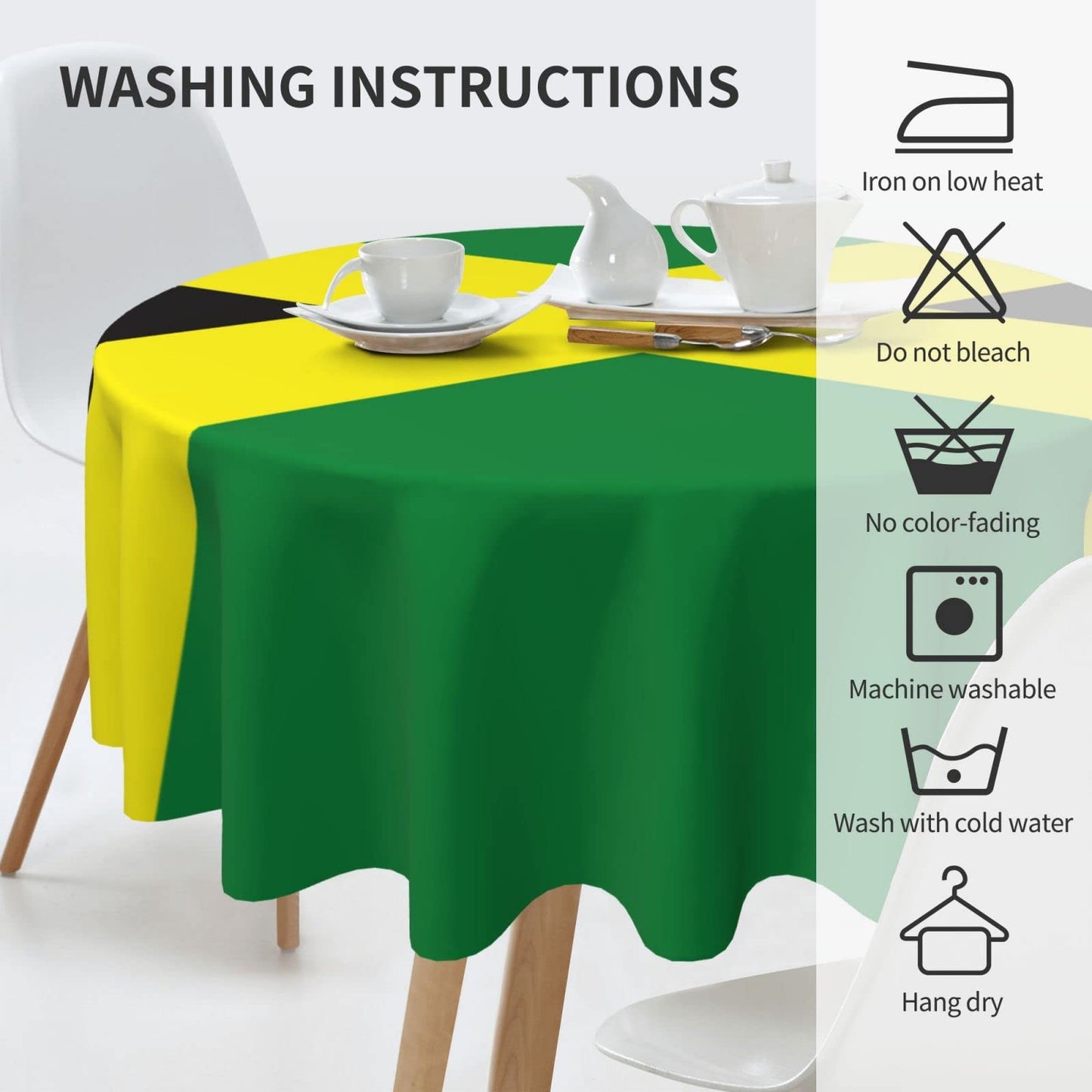 Teery-YY Jamaican Flag Pattern Round Tablecloth 60 inches Resistant Wrinkle Washable Table Cloth Cover for Home Dining Decor Kitchen Party Outdoor, Black, One Size Teery-YY