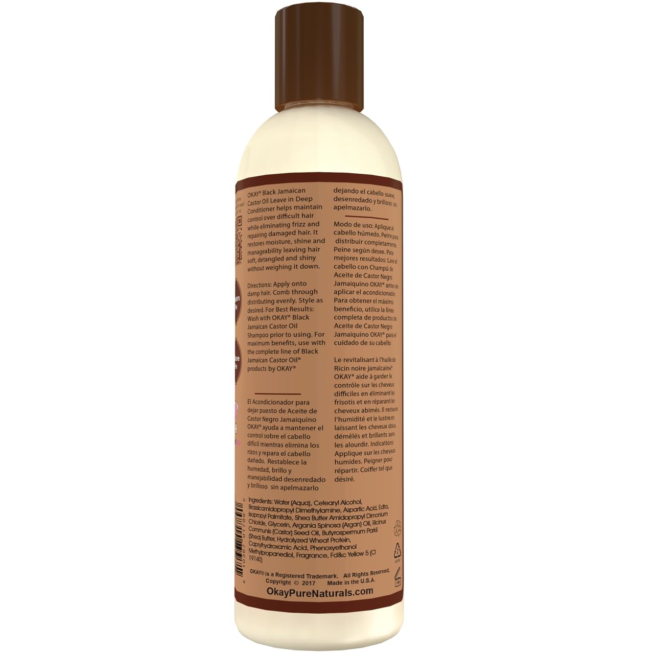 OKAY Black Jamaican Castor Oil Moisture Growth Leave In Conditioner Helps Moisturize&Regrow Strong Healthy Hair Sulfate,Silicone,Paraben Free For All Hair Types and Textures Made in USA 8oz Okay