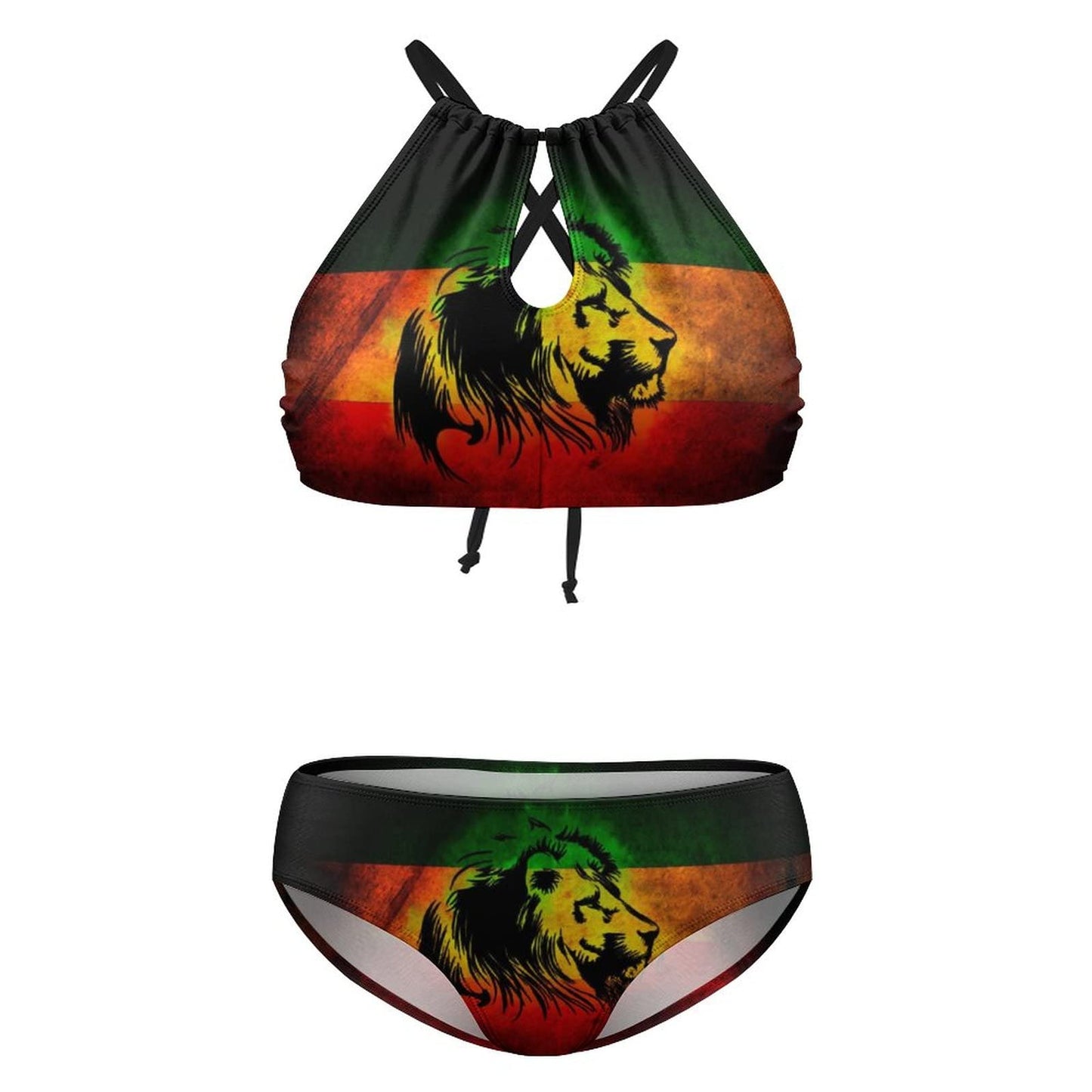 GJdd_diy Dry Jamaican Lion Flag Women Plus Size High Waisted Bikini 2 Piece Sexy Bathing Suits-X-Large GJdd_diy