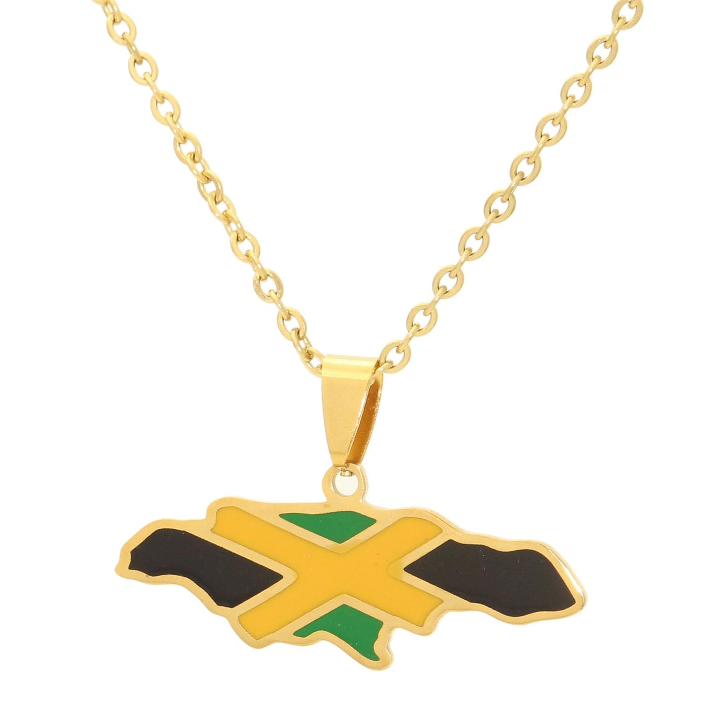 Pitmmord Fashion Jamaica Map Necklace Stainless Steel Jamaican Pendant Necklace(Gold) Pitmmord