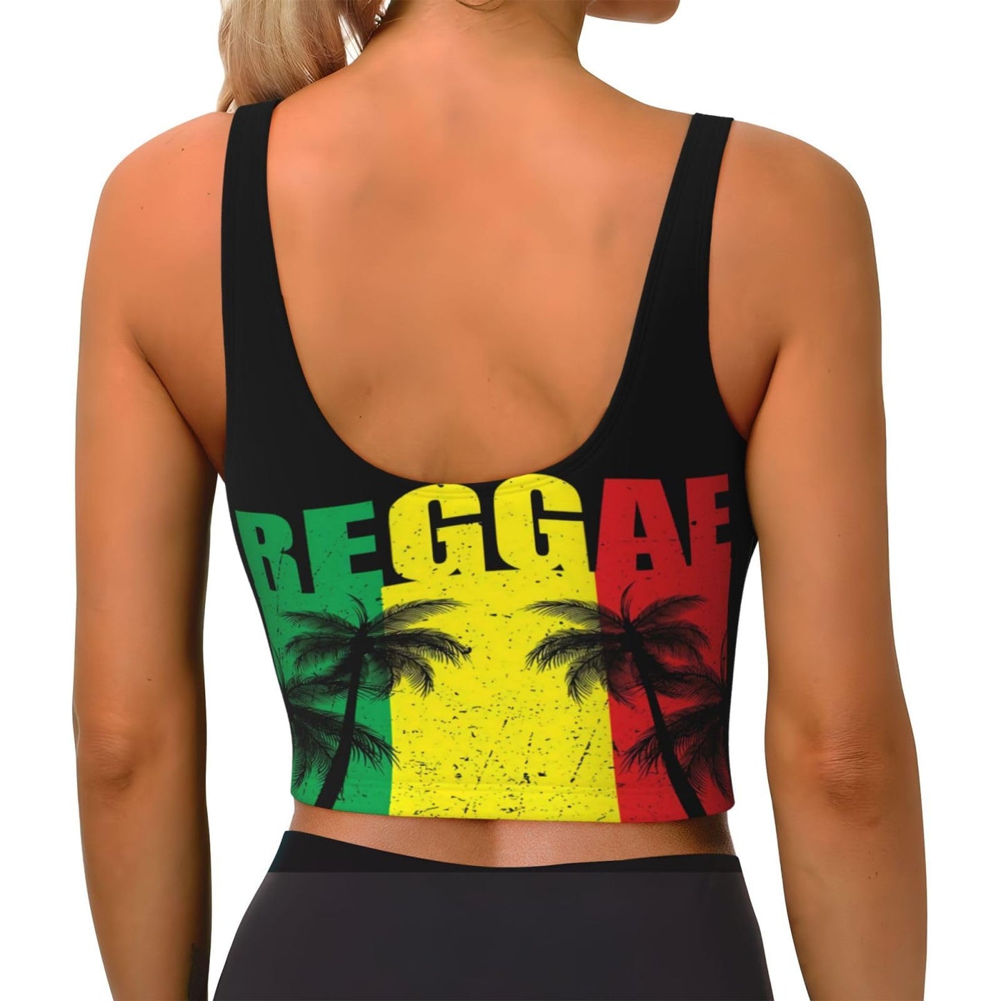 Nruairly Rasta Reggae Flag Jamaican Palm Tree Vacation Women Sports Bras Yoga Crop Tank Tops U Back Fitness Exercise Workout Running Top Removable Pads Slimming Athletic Outfits Medium Blue Nruairly