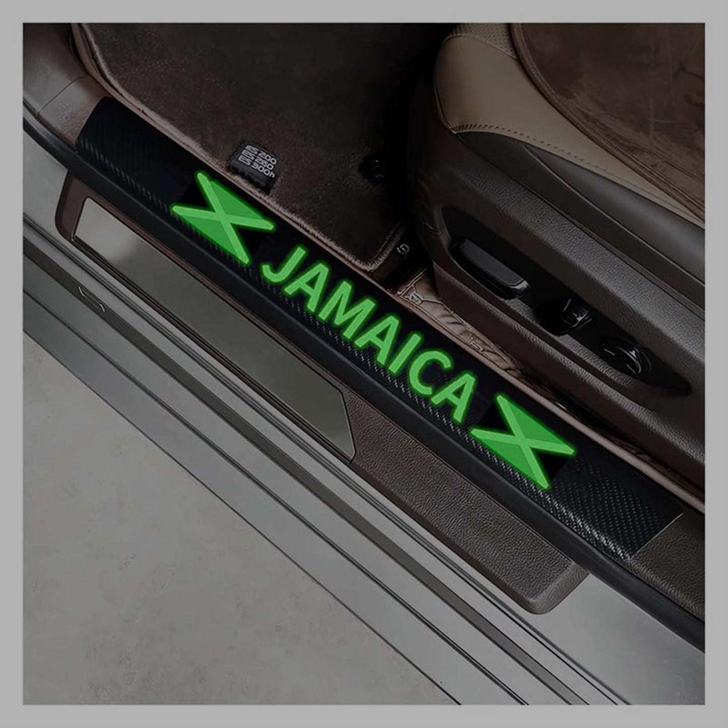 HKwroadrid 4pcs Jamaican Flag Glow in The Dark Carbon car Door sill Protector Luminescent Door Step Guards Edge Cover Protection car accesorios (Jamaican Flag ) HKwroadrid