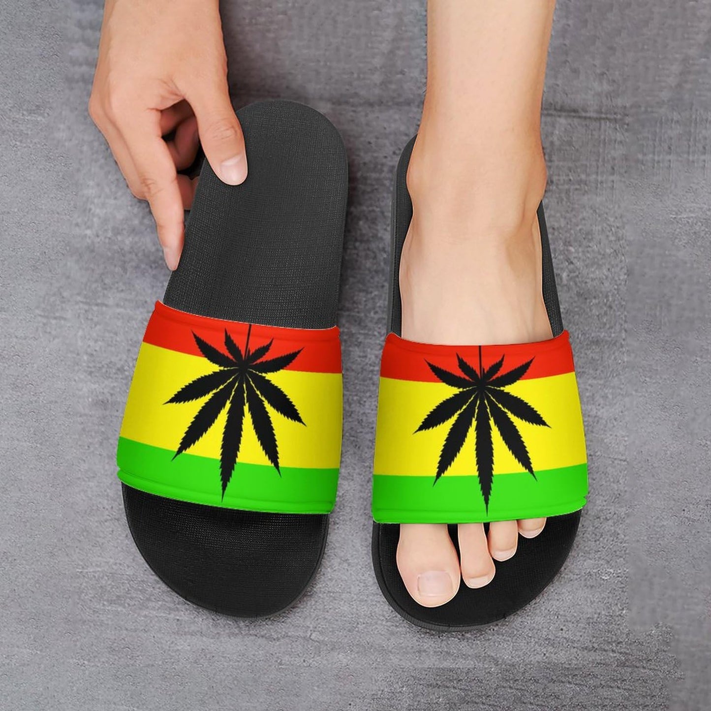 LYAHVGU Rasta Flag Marijuana Leaf Pattern PVC Home Slippers Non-Slip Shower Sandals Summer Indoor Outdoor Beach for Men And Women Black-style 8 LYAHVGU