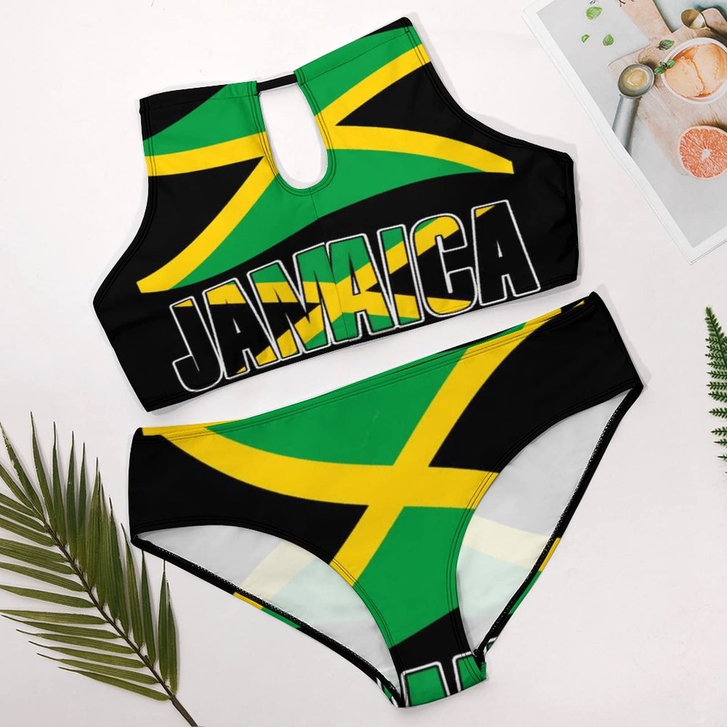 Tailbox Jamaican Lion Flag Two Piece Jamaica Swimsuits Plus Size for Women Swimwear Slimming Bathing Suits Beachwear 3XL Tailbox