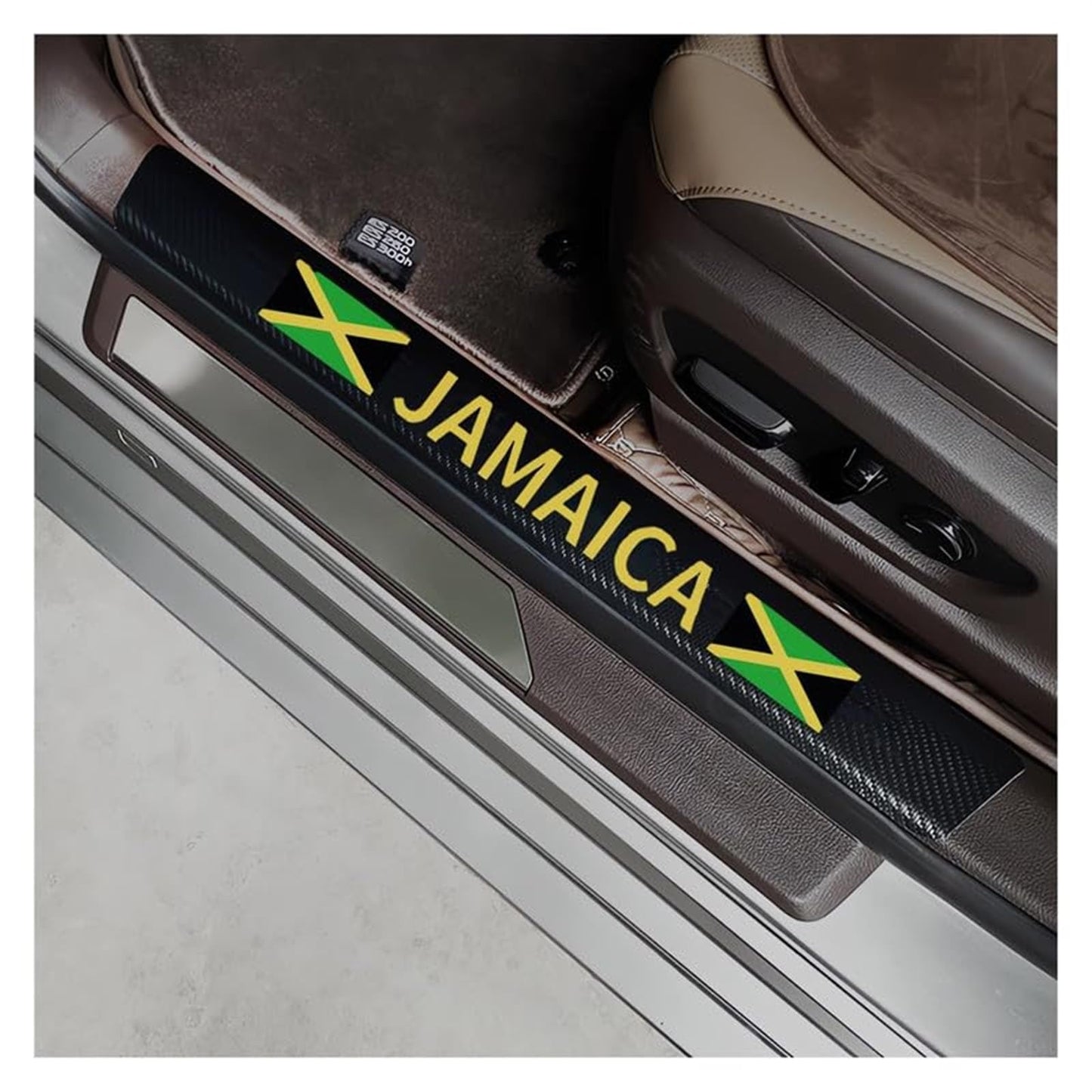 HKwroadrid 4pcs Jamaican Flag Glow in The Dark Carbon car Door sill Protector Luminescent Door Step Guards Edge Cover Protection car accesorios (Jamaican Flag ) HKwroadrid