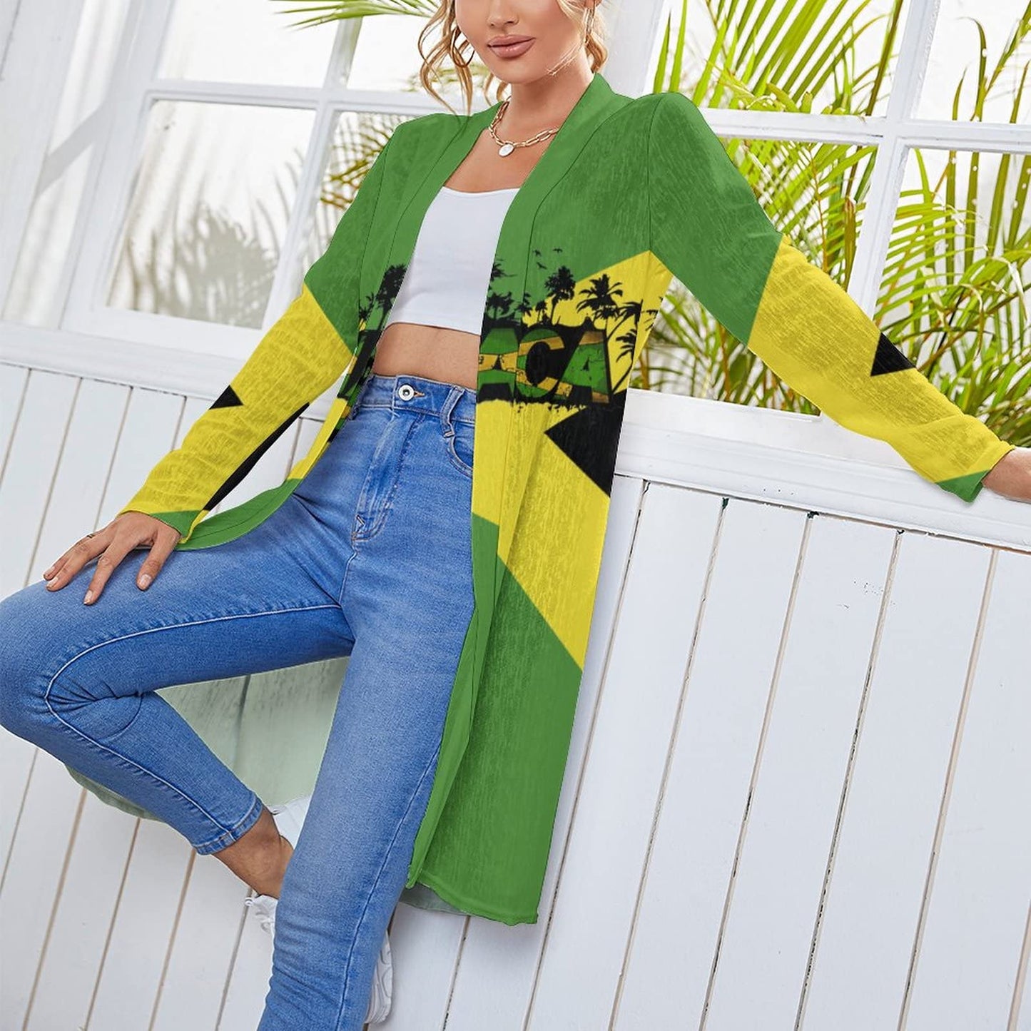 Elegant Casual Jamaica Flag Medium Length Cardigan for Women Girl's Summer Sun Beach S TAIZIYEAH