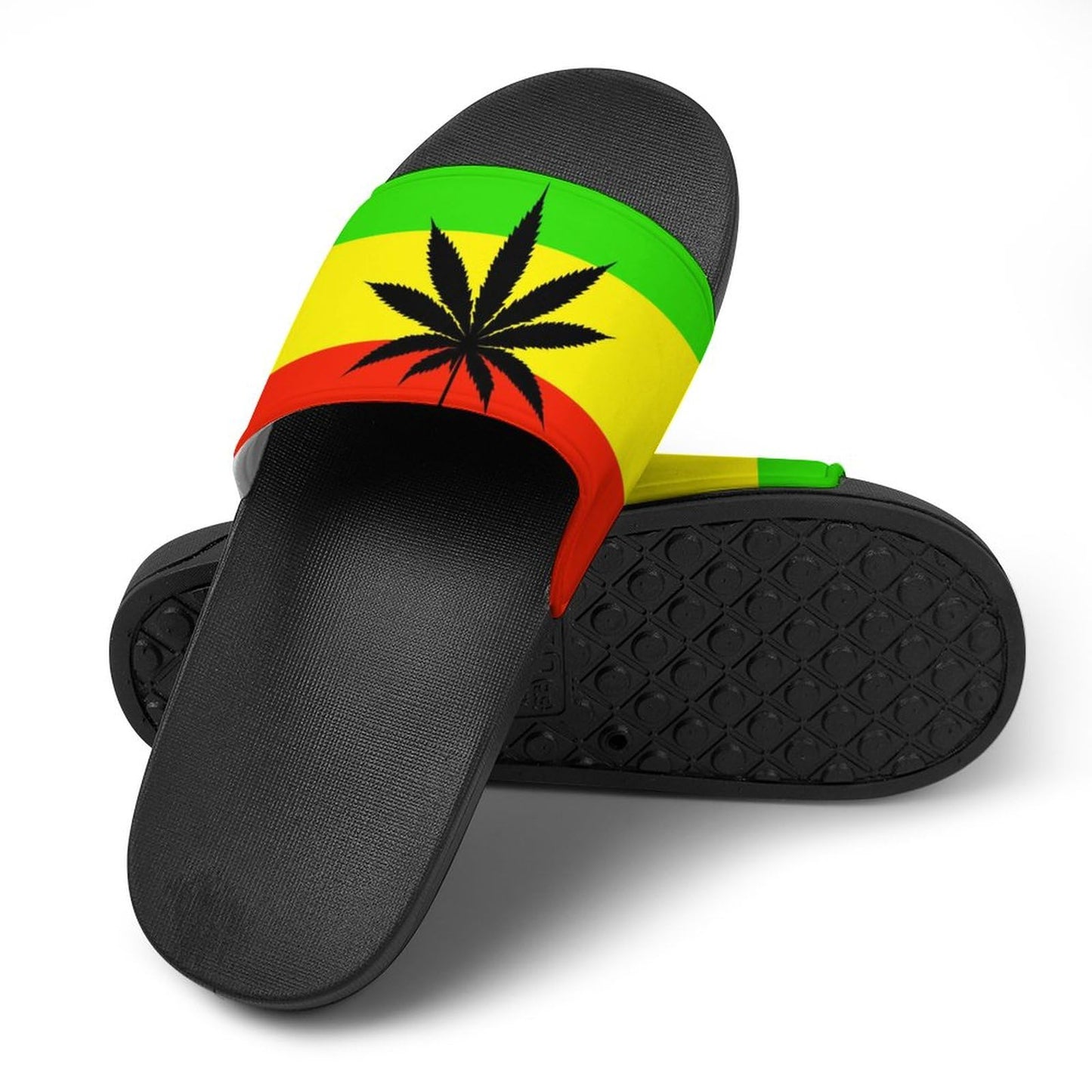 LYAHVGU Rasta Flag Marijuana Leaf Pattern PVC Home Slippers Non-Slip Shower Sandals Summer Indoor Outdoor Beach for Men And Women Black-style 8 LYAHVGU