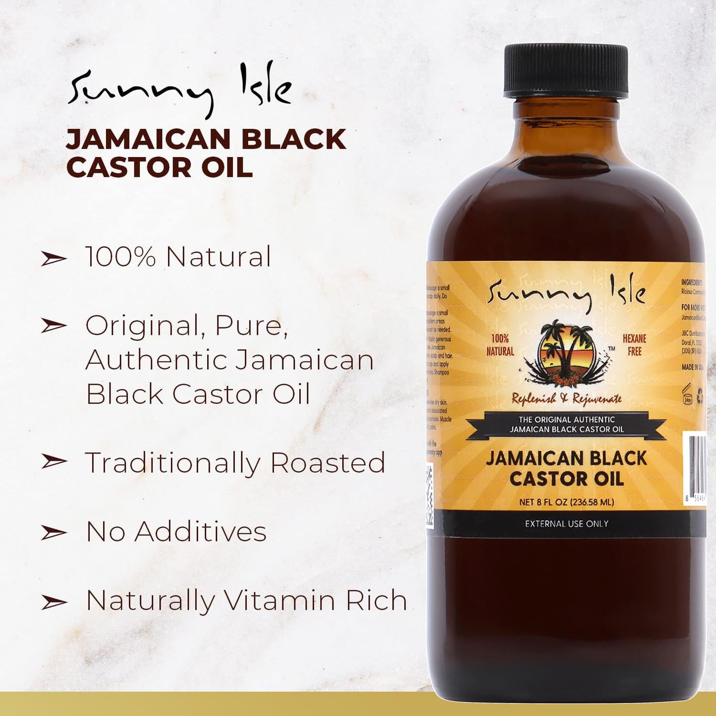 Sunny Isle Jamaican Black Castor Oil 8oz | 100% Natural Treatment for Hair, Scalp and Skin Sunny Isle