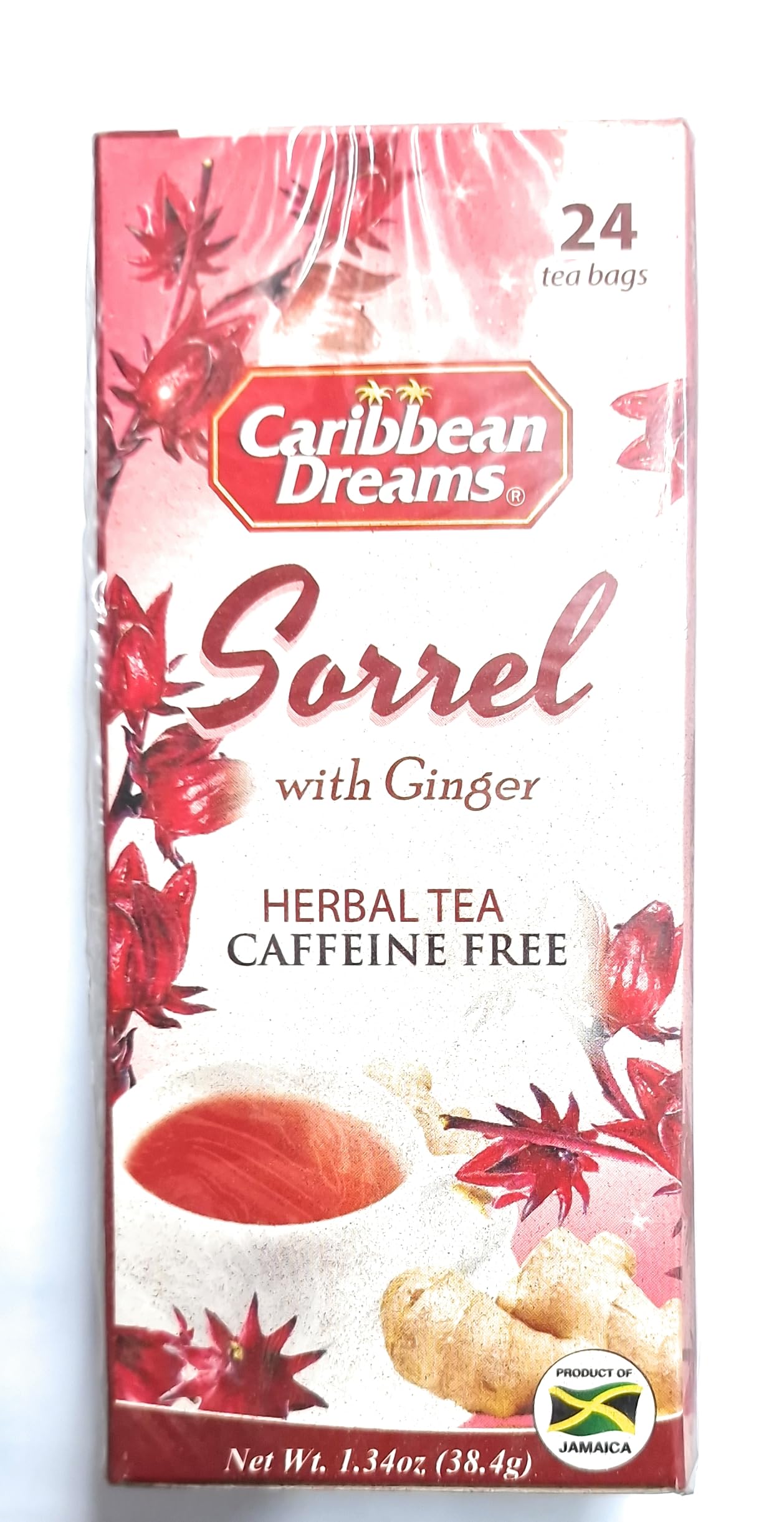Caribbean Dreams Sorrel & Ginger Tea, 24 Tea Bags, All Natural, Caffeine Free, Herbal Tea, White, (CD S&G) Caribbean Dreams