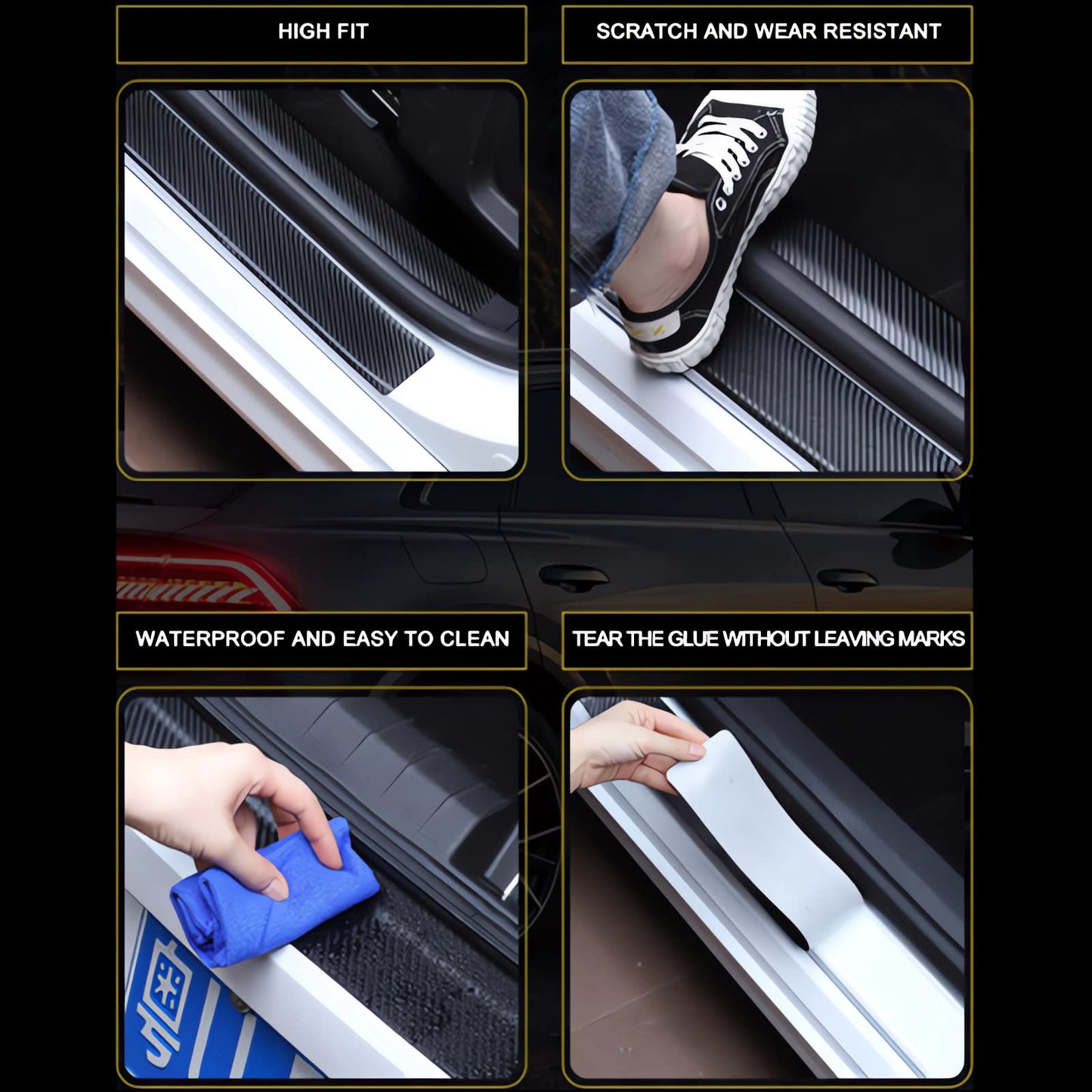 HKwroadrid 4pcs Jamaican Flag Glow in The Dark Carbon car Door sill Protector Luminescent Door Step Guards Edge Cover Protection car accesorios (Jamaican Flag ) HKwroadrid