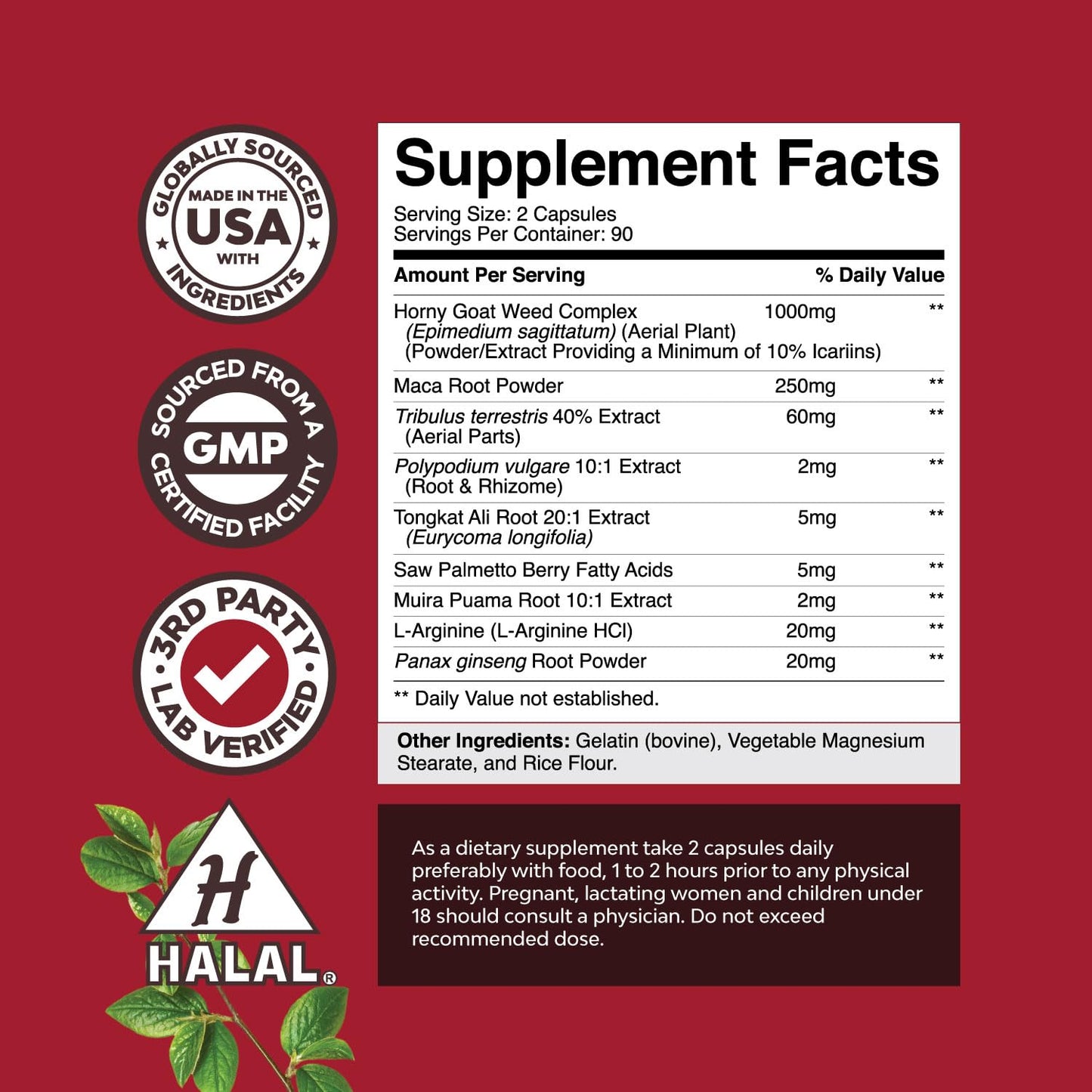 Horny Goat Weed for Male Enhancement - Extra Strength Horny Goat Weed for Men 1590mg Complex with Tongkat Ali Saw Palmetto Extract Panax Ginseng and Black Maca Root for Stamina & Energy - 90 Servings Natures Craft