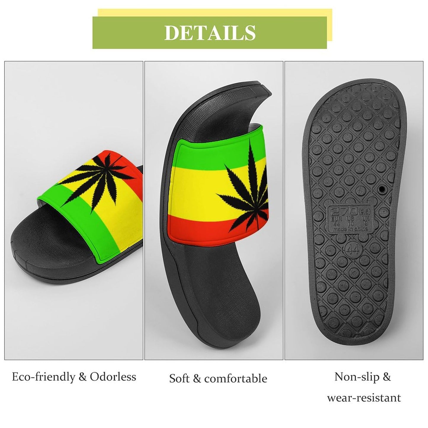 LYAHVGU Rasta Flag Marijuana Leaf Pattern PVC Home Slippers Non-Slip Shower Sandals Summer Indoor Outdoor Beach for Men And Women Black-style 8 LYAHVGU