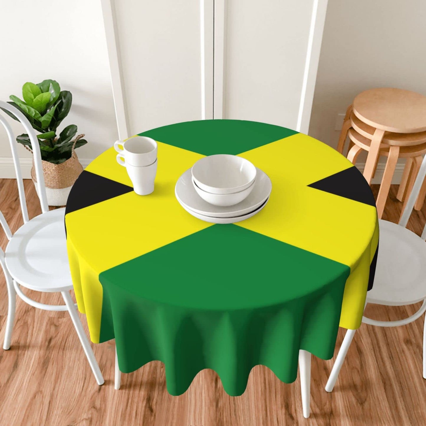Teery-YY Jamaican Flag Pattern Round Tablecloth 60 inches Resistant Wrinkle Washable Table Cloth Cover for Home Dining Decor Kitchen Party Outdoor, Black, One Size Teery-YY