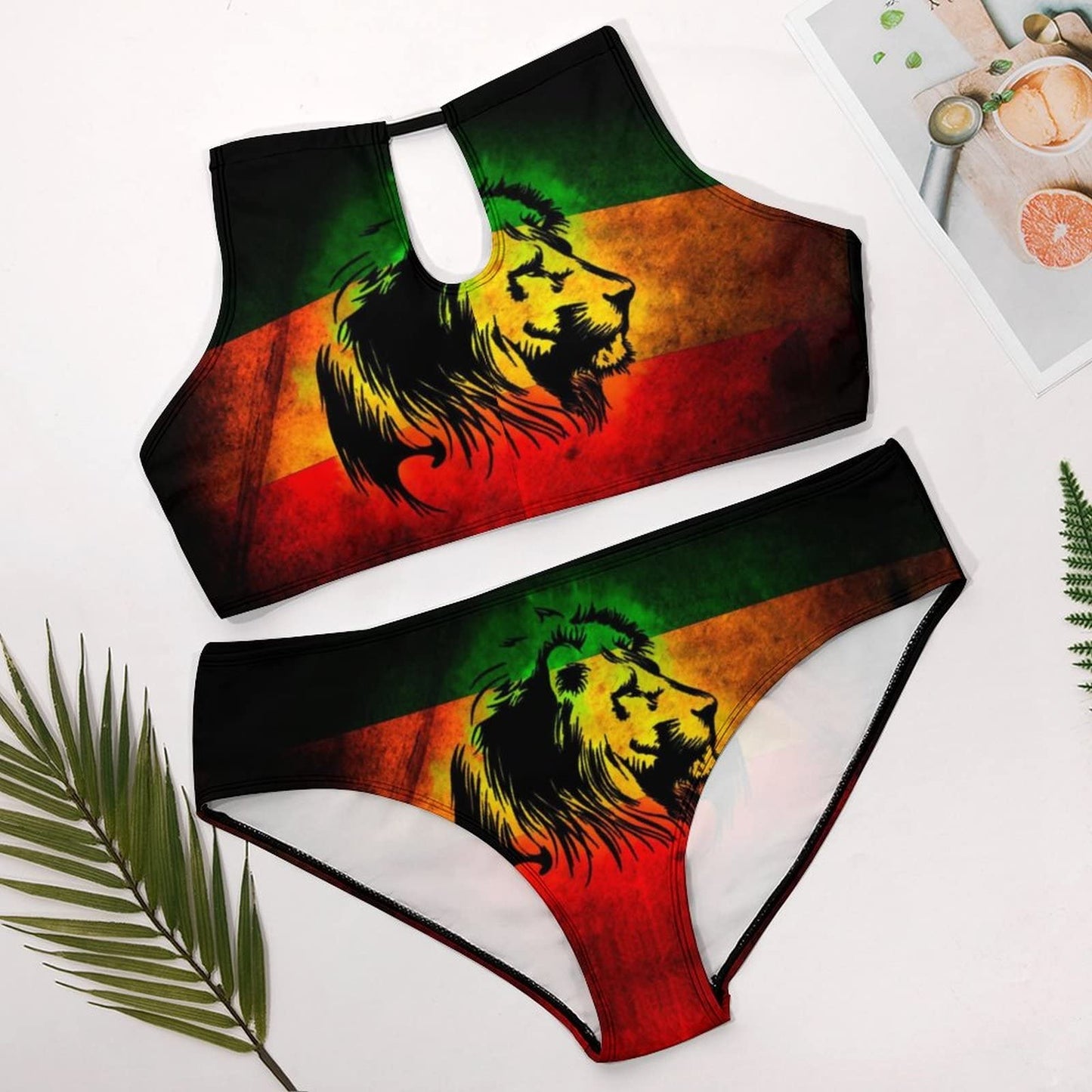 GJdd_diy Dry Jamaican Lion Flag Women Plus Size High Waisted Bikini 2 Piece Sexy Bathing Suits-X-Large GJdd_diy