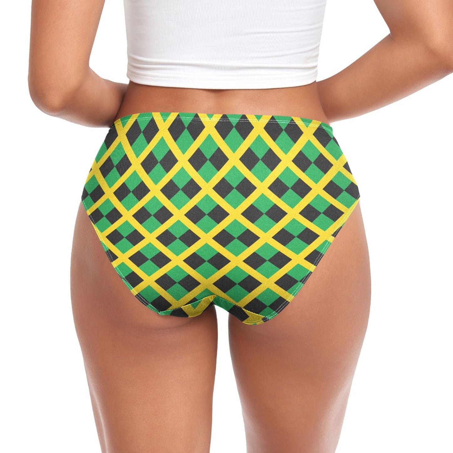PBJCKAH Soft Underwear Women Briefs Jamaican Flag Pattern Geometric Green Yellow Black Grid Breathable Ladies Hipster Panties L PBJCKAH