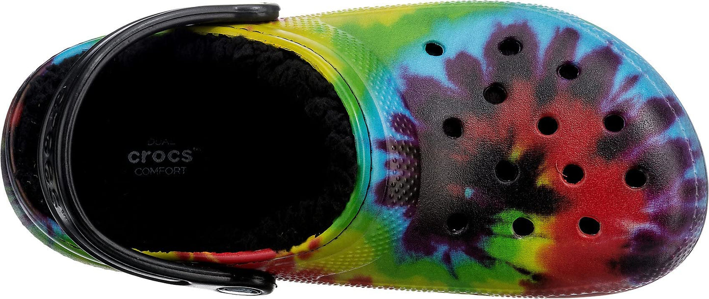 Crocs Unisex-Adult Classic Tie Dye Lined Clogs | Fuzzy Slippers, Rainbow Tie Dye, 8 Women/6 Men Crocs