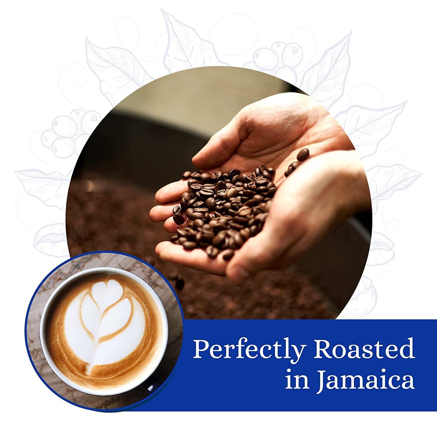 Cafe Blue – 100% Authentic Jamaica Blue Mountain Coffee from Clifton Mount Estate, Medium Roast Whole Bean Coffee, Premium Arabica Coffee Beans, Coffee Bag of 16 Ounces (1 Pound, 454 Grams) Cafe Blue Cafe Blue