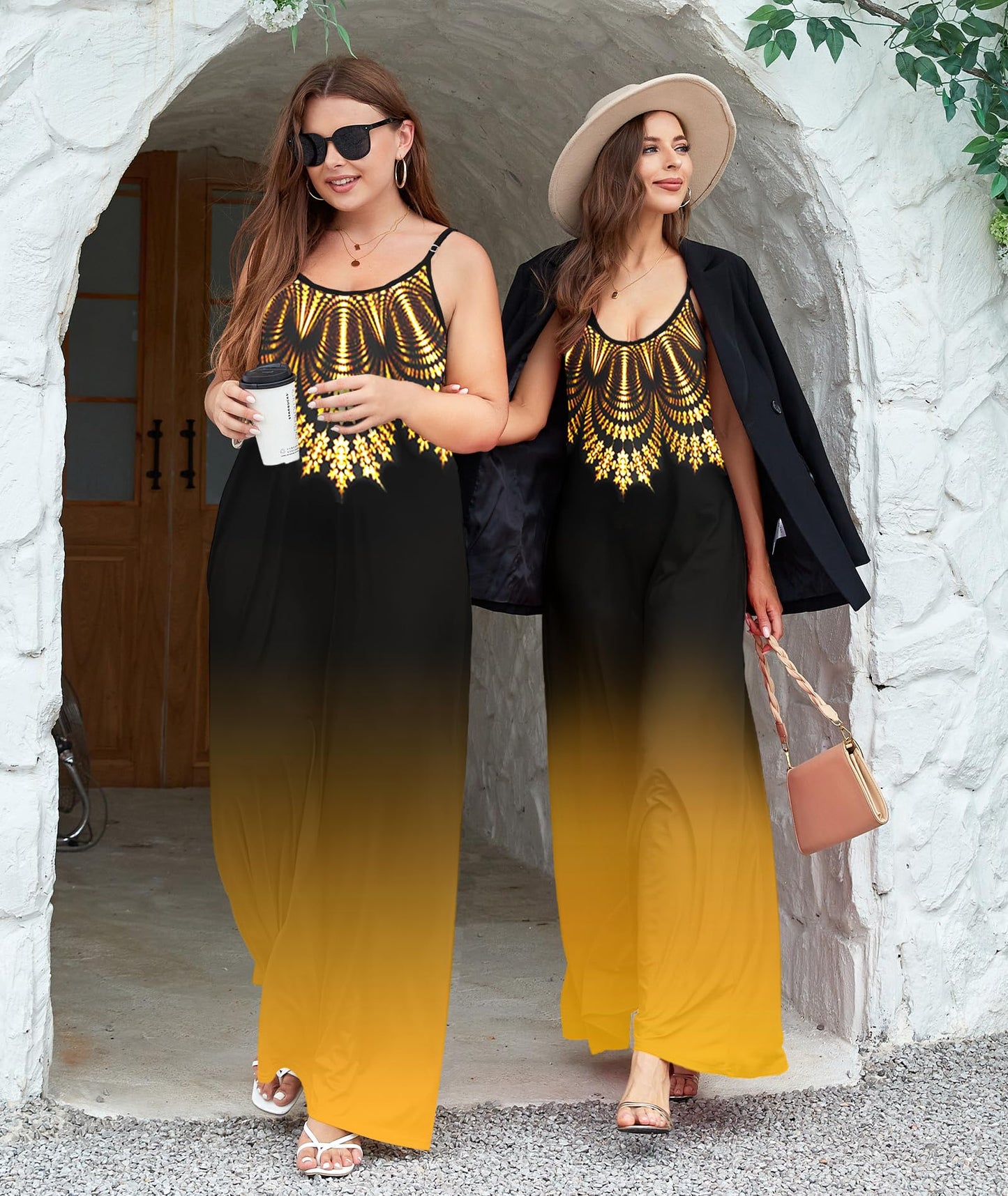 Wolddress Womens 2024 Casual Sleeveless Sundress Plus Size Loose Plain Long Summer Beach Maxi Dress with Pockets Exotica Gold 2X Wolddress