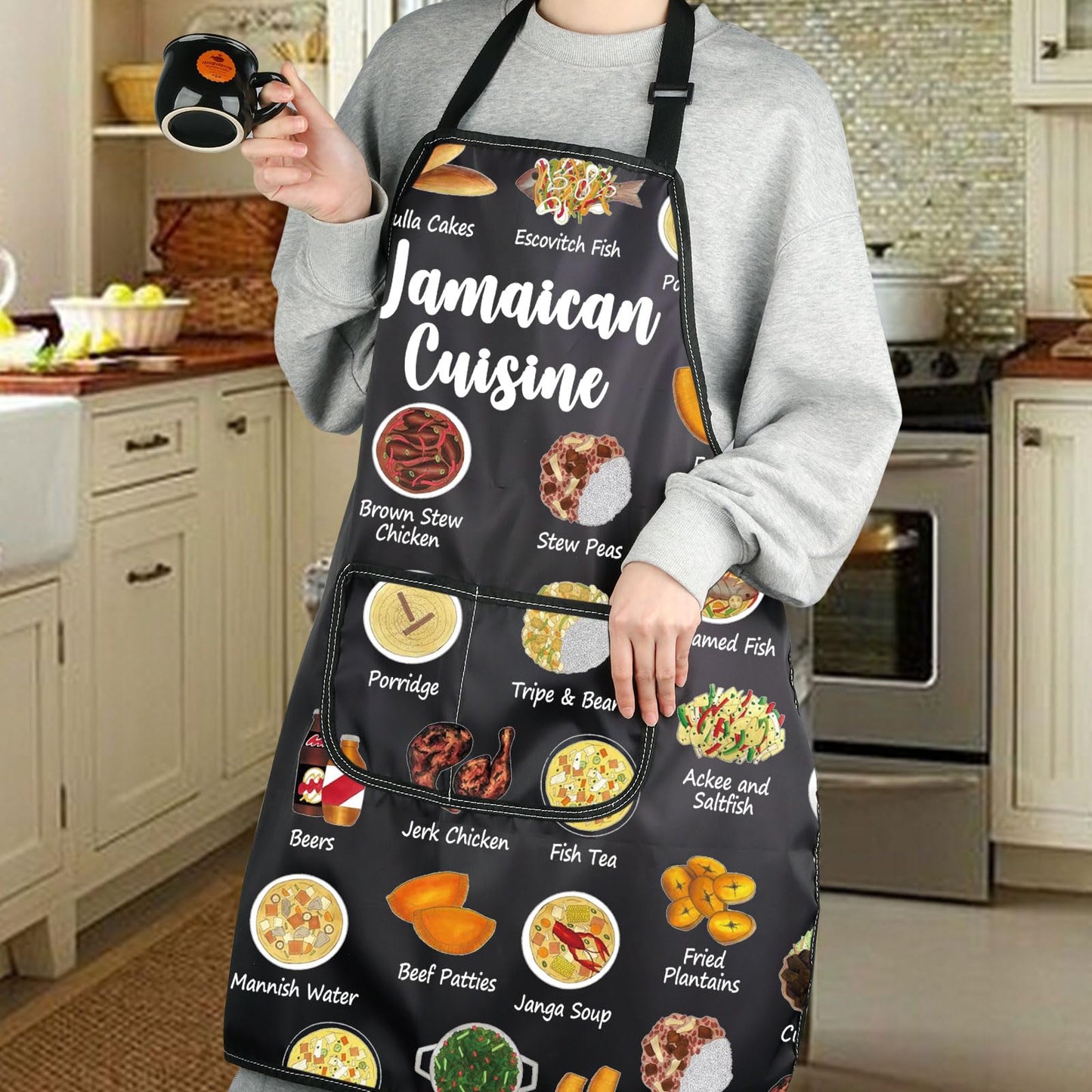 G2TUP Cooking Dishes Recipes Soup Apron With Pockets Jamaican Cuisine Kitchen Gift Cooking Baking Chef Gift (Jamaican Cuisine A) G2TUP