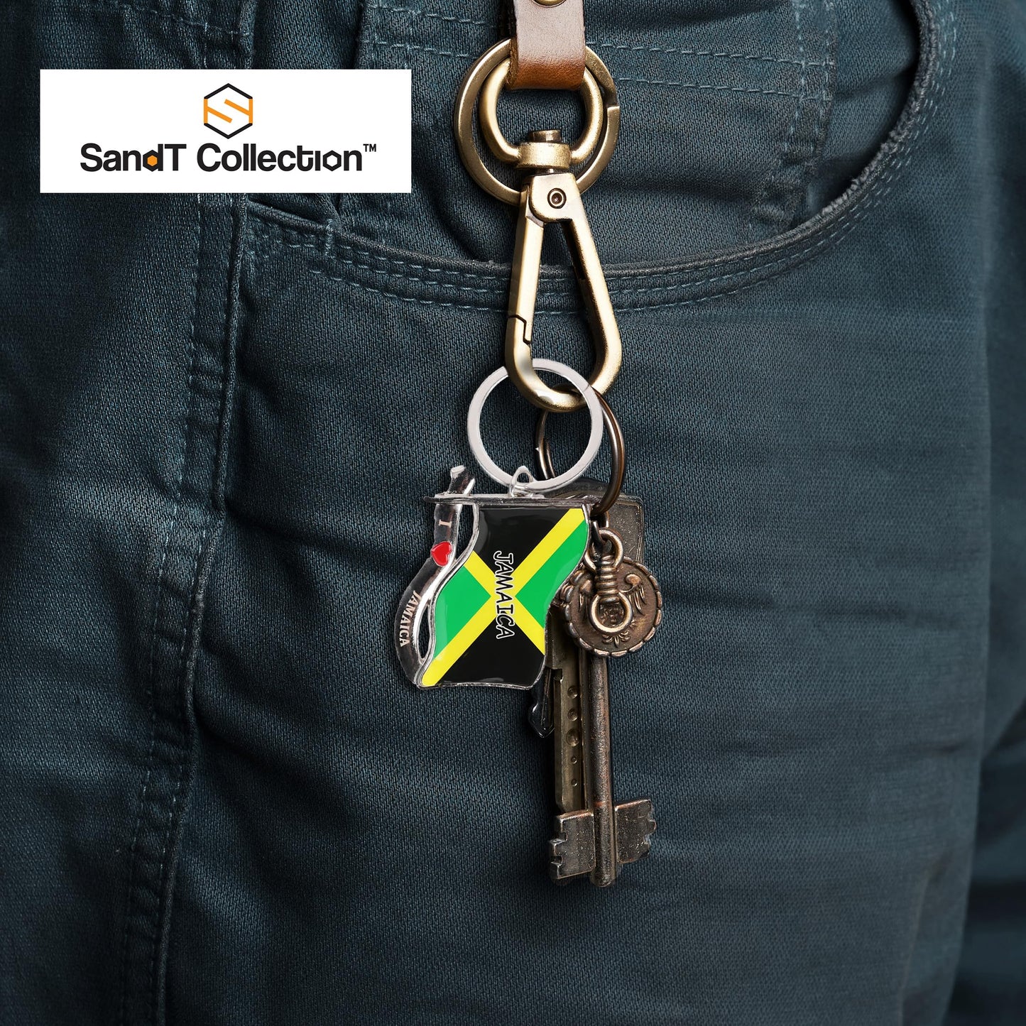SandT Collection I Love Jamaica Souvenir Keychain - Jamaican Flag Key Ring (1 Pack) SandT Collection