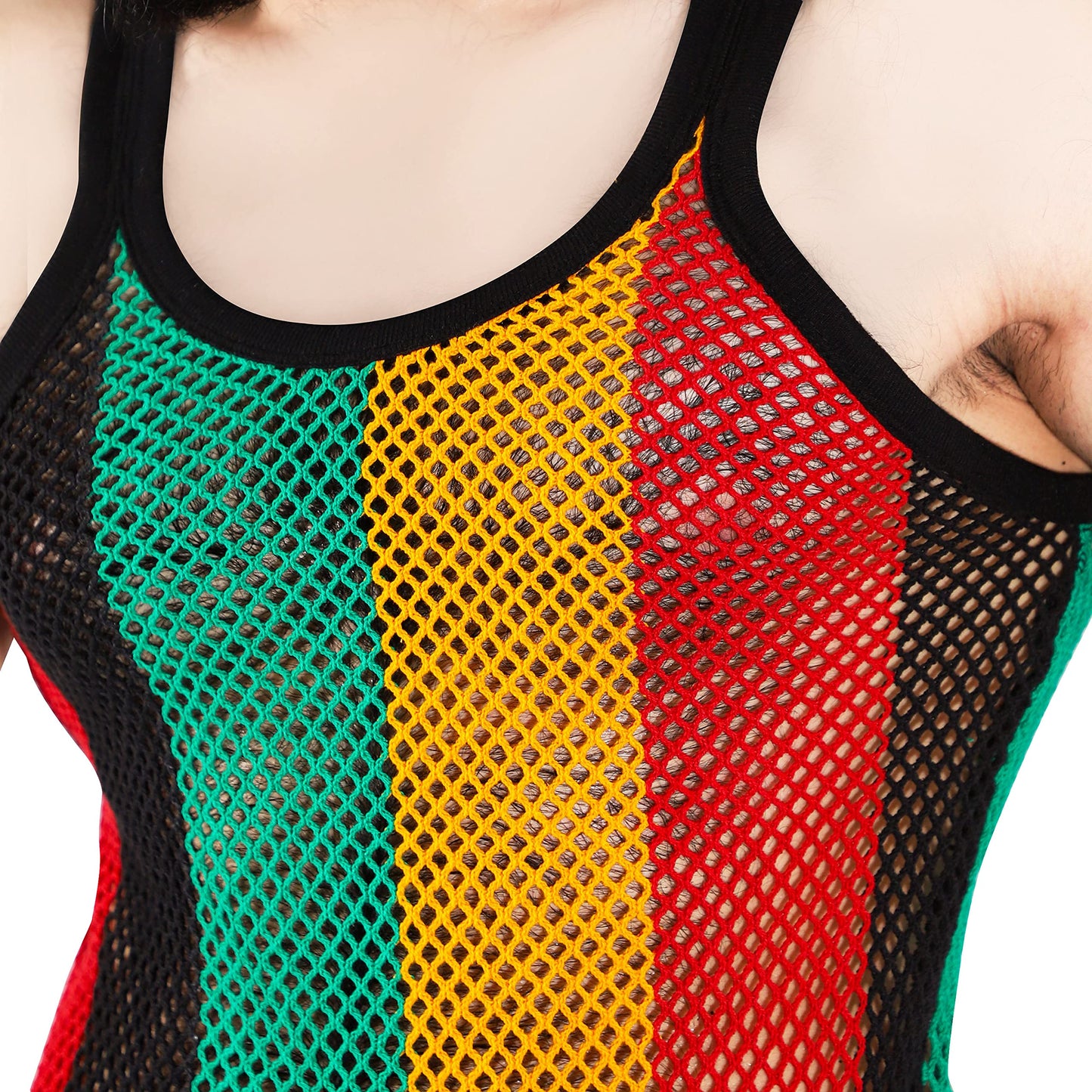 100% Cotton Rasta String Vest Workout Mens Tank Tops Mesh Fishnet Shirts Fitted Striped Mens Sport Tank Jamaican Marina Clossy London