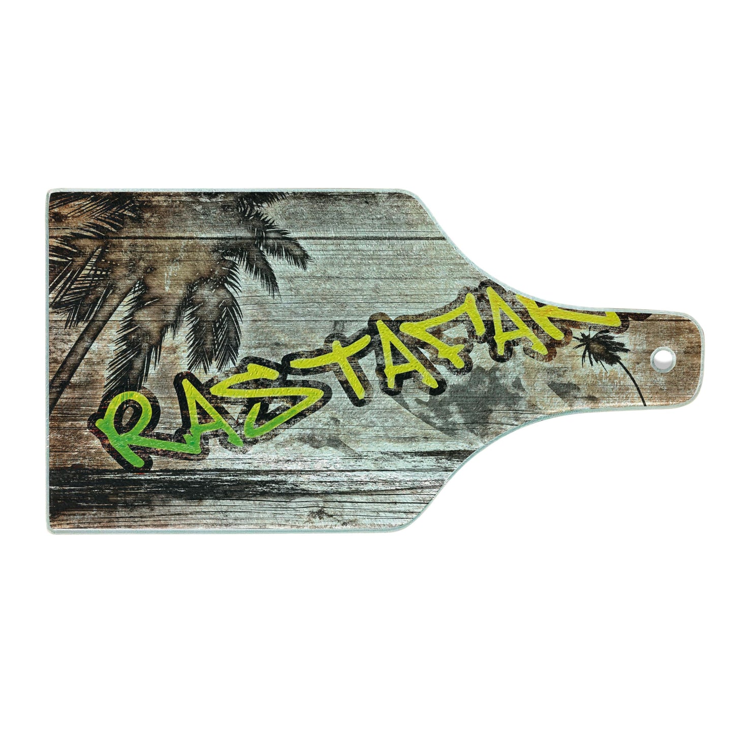 Ambesonne Rasta Cutting Board, Jamaican Reggae Music Inspired Rastafari Street Graffiti Image, Decorative Tempered Glass Cutting and Serving Board, Wine Bottle Shape, Pale Green Yellow Ambesonne