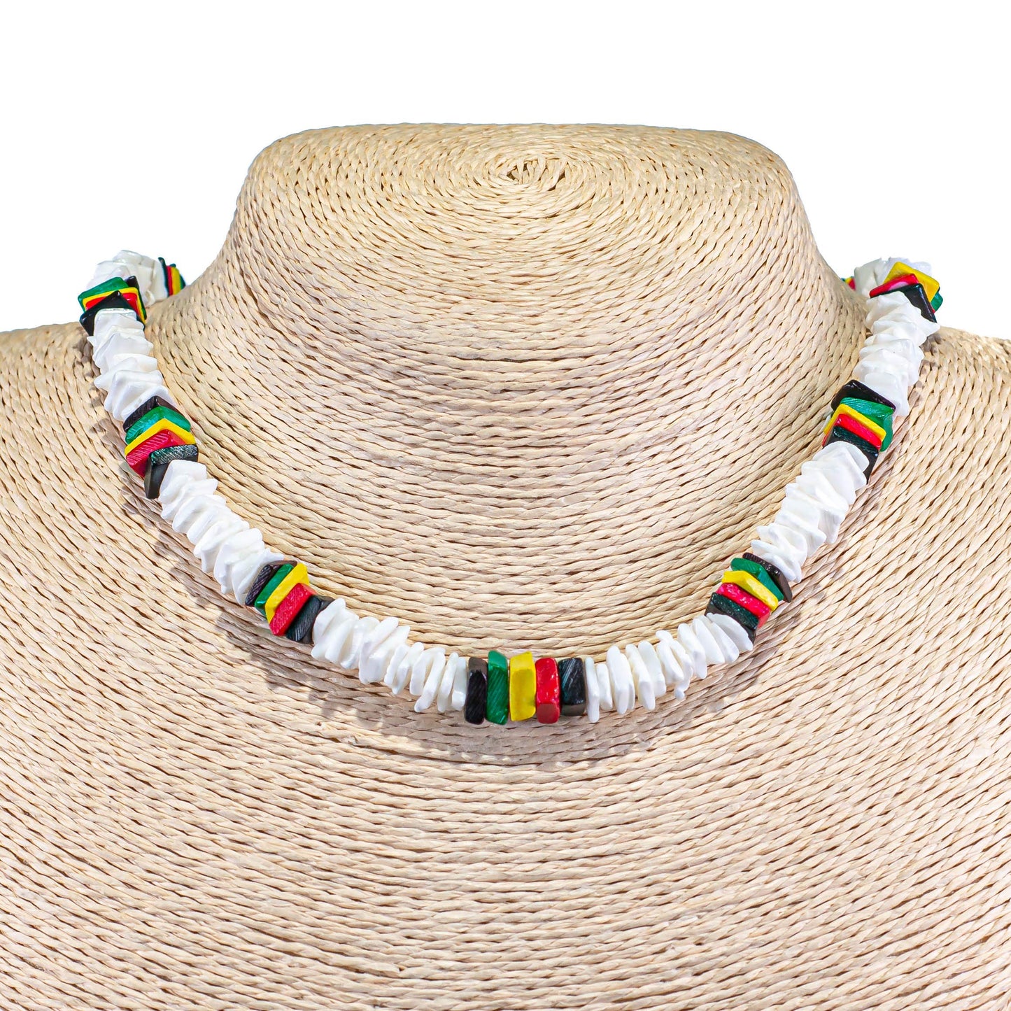 BlueRica Puka & Rasta Coconut Chip Shell Beads Necklace (18") BlueRica