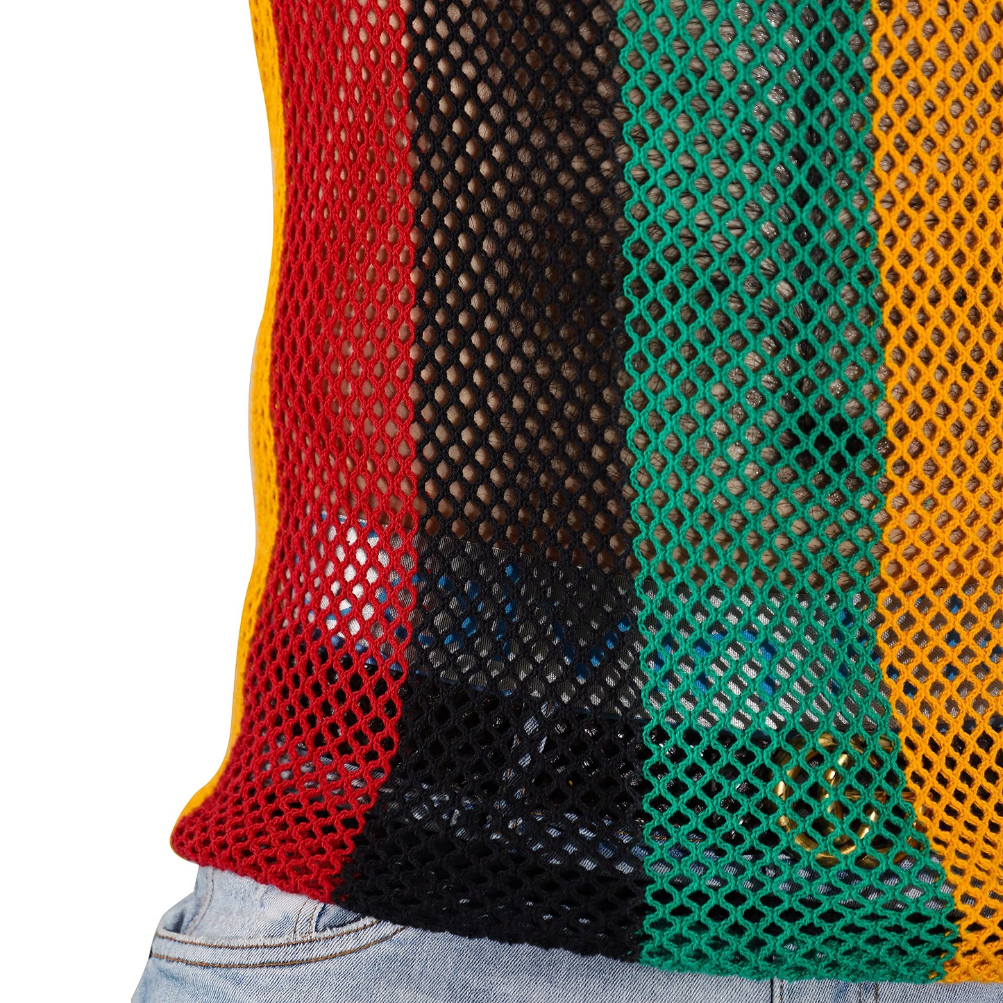 100% Cotton Rasta String Vest Workout Mens Tank Tops Mesh Fishnet Shirts Fitted Striped Mens Sport Tank Jamaican Marina Clossy London