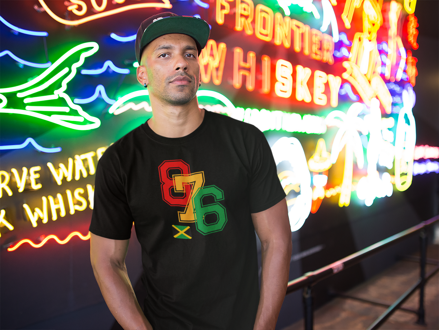 Jamaica Reggae Inspired Red, Gold and Green "876" Area Code With Flag Imaging876