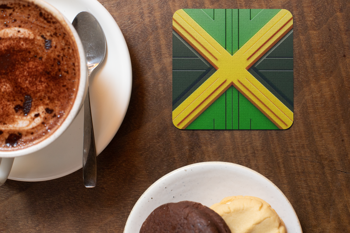 3D Jamaican Flag 6 Piece MDF Cork Backing Coaster Set