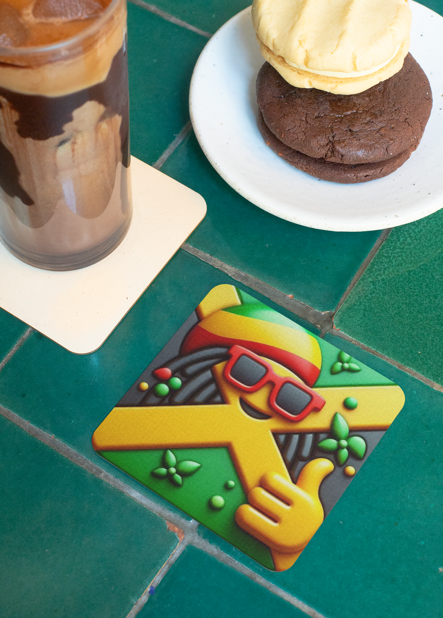 Fun 3D Jamaican Flag Rasta Coaster Set – 6-Piece MDF Cork Backing