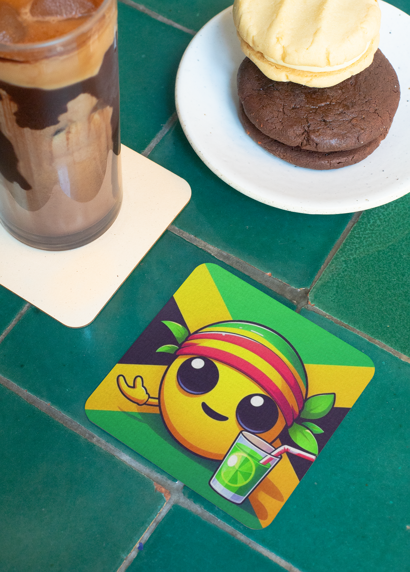 Kids' Fun Jamaican Flag "Lemon Head" Coaster Set – 6-Piece MDF with Cork Backing 🍋🇯🇲✨ Imaging876