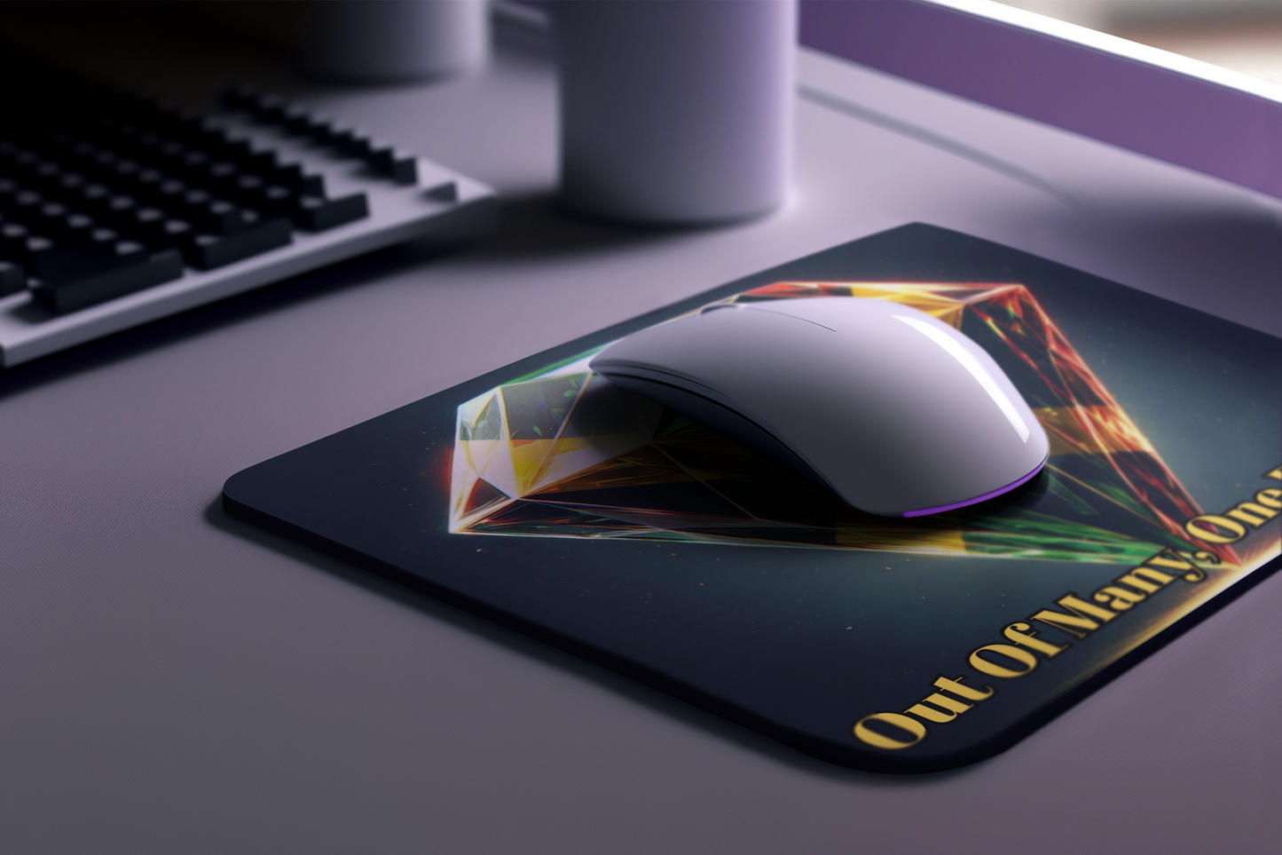 amaican Flag in Diamond pattern "Out of Many, One People" themed desk mouse pad. Vibrant, Waterproof, Non-Slip Mat for Computers & Laptops | Ideal for Men, Women & Kids